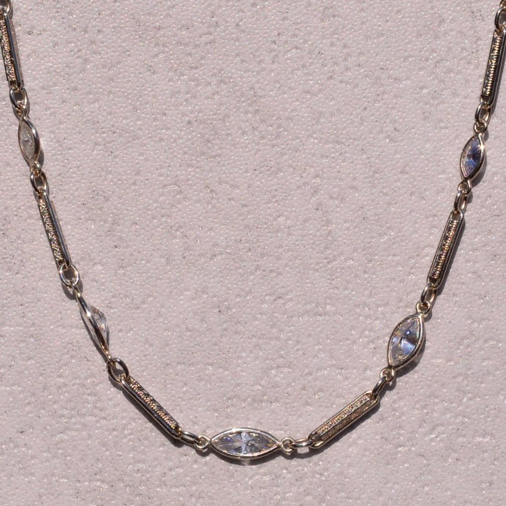 Antique White Gold Necklace set with 3.25 Carats of Marquise Diamonds